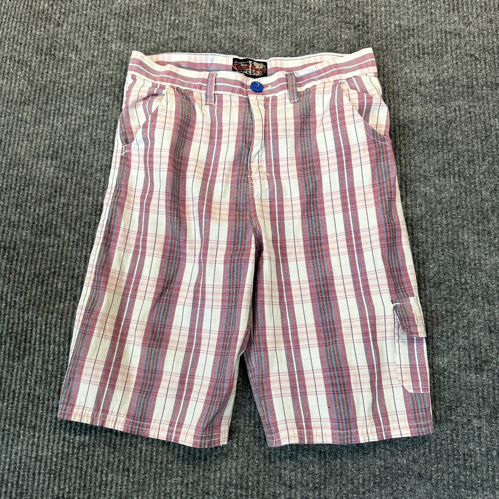 Quad Seven Plaid Cargo Shorts 16/18 Blue Red Cotton Blend Multi-Pocket